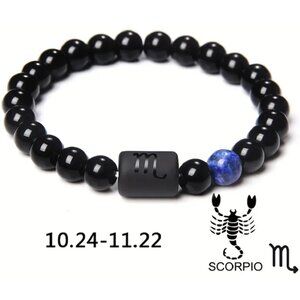 Scorpio Zodiac Signs Charm Bracelet Natural 8mm Black Onyx Stone Beads